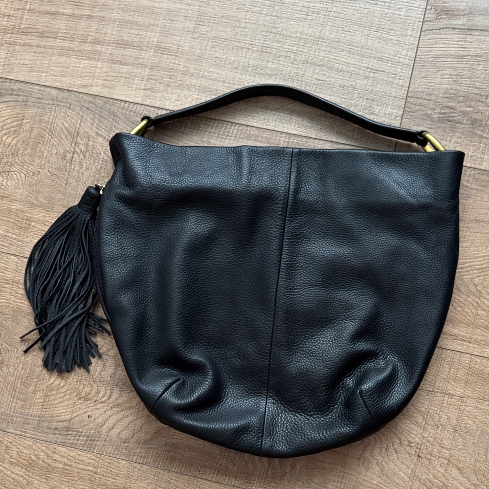 HOBO Black Leather Hobo Bag with Tassel
